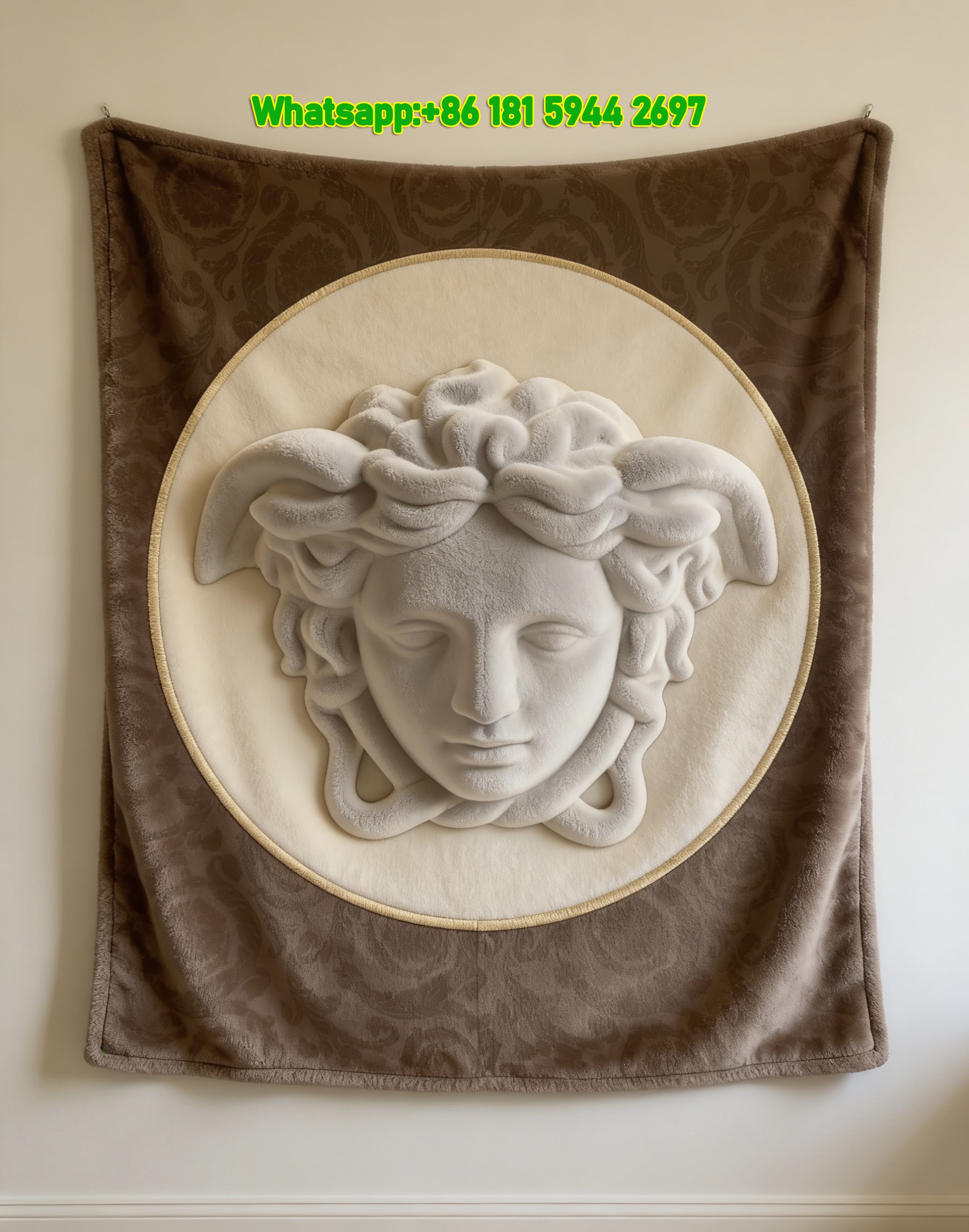 Versace White Medusa Head Print Flannel Sofa Throw Blanket IMG_1766